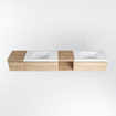 MONDIAZ BUKLA 240cm badmeubel met open module 40 rechts kleur Washed Oak met 3 lades. Wastafel CLOUD dubbel 2 kraangaten kleur Talc. SW1382212