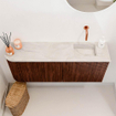 Mondiaz JOYA-DLUX Meuble de toilette 101,6cm - arrondi gauche couleur Ruby - Vasque FAYE position Droite Sans trou de robinet couleur Ostra SW1423833