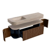 MONDIAZ THOR-DLUX 150cm meuble de salle de bains arrondi gauche + droite couleur Walnut avec 1 tiroir et 2 portes. Vasque suspendue CLOUD Gauche sans trou de robinet couleur Saba. SW1464873
