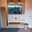 Mondiaz ALAN-DLUX Ensemble de meuble - 120cm - meuble Washed Oak mat - 2 tiroirs - Lavabo Cloud Opalo suspendu - vasque Gauche et droite - 2 trous de robinet SW808863