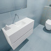 MONDIAZ ADA Toiletmeubel - 80x30x50cm - 0 kraangaten - 2 lades - talc mat - wasbak midden - Solid surface - Wit SW472504