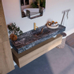 Mondiaz ALAN-DLUX Ensemble de meuble - 150cm - meuble Washed Oak mat - 1 tiroir - Lavabo Cloud Lava suspendu - vasque Centre - 1 trou de robinet SW808845