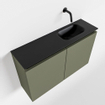 MONDIAZ TURE Kit lave-mains - 80x23x50cm - 0 trous de robinet - 2 portes - armée mate - Lavabo à droite - Solid Surface Noir SW475335