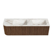 MONDIAZ KURVE-DLUX 155cm Meuble salle de bain avec module 25 G - couleur Walnut - 2 tiroirs - 1 porte - vasque LEAF double / droite - sans trou de robinet - couleur Frappe SW1137480