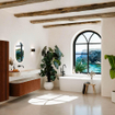 MONDIAZ THOR-DLUX 150cm badmeubel ronding links + rechts kleur Ruby met 1 lade en 2 deuren. Vrijhangende wastafel CLOUD Midden zonder kraangat kleur Nata. SW1464828