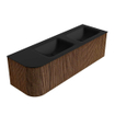 MONDIAZ KURVE 145cm Meuble salle de bain avec module 25 G - couleur Walnut - 1 tiroir - 1 porte - vasque CLOUD double / droite - sans trous de robinet - Urban SW1138522