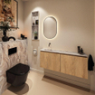 MONDIAZ TURE-DLUX Meuble toilette - 120cm - Washed Oak - EDEN - vasque Glace - position gauche - sans trou de robinet SW1103604