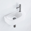 QeramiQ Blend Ensemble pour lave-mains - 40x21.5x12cm - droit - cannelé - semi-circulaire - 1 trou de robinet - céramique - robinet de lave-mains gunmetal - bouchon de vidage - siphon abaissé - blanc brillant SW1233031