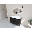 HR badmeubelen Infinity XXL 3D Ensemble meuble de salle de bains - 100 cm - 1 lavabo en céramique djazz blanc - 2 trous de robinet - 2 tiroirs - noir mat SW863472