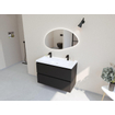 HR Infinity XXL ensemble de meubles de salle de bain 3d 100 cm 1 lavabo en céramique djazz blanc 2 trous de robinet 2 tiroirs noir mat SW863472