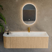 MONDIAZ KURVE-DLUX 145cm Meuble salle de bain avec module 25 G - couleur Oak - 1 tiroir - 1 porte - vasque BIG LARGE droite - 1 trou de robinet - couleur Opalo SW1137577