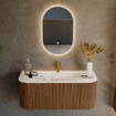 MONDIAZ KURVE-DLUX 110cm Meuble salle de bain avec module 25 G et D - couleur Walnut - 1 tiroir - 2 portes - vasque CLOUD centre - 1 trou de robinet - couleur Frappe SW1137414