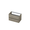 INK Wastafelonderkast - 80x45x52cm - 2 lades - greeploos - met houten keerlijst - MFC - Greige eiken SW207406