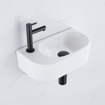 Fugaflow Efficiente Pietra Ensemble lave-mains - 40x21.5x12cm - gauche - lisse - semi-circulaire - 1 trou de robinet - céramique - robinet de lave-mains noir mat - bonde - siphon abaissé - blanc brillant SW1442393
