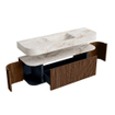 MONDIAZ THOR-DLUX 150cm meuble de salle de bains arrondi gauche + droite couleur Walnut avec 1 tiroir et 2 portes. Vasque suspendue CLOUD Milieu 1 trou de robinet couleur Frappe. SW1464639