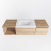MONDIAZ BUKLA 140cm ensemble de meuble avec module ouvert 40 gauche couleur Chêne blanchi avec 2 tiroirs. Lavabo CLOUD centre 0 trous de robinet couleur Talc. SW1382019