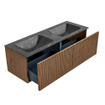 MONDIAZ KURVE-DLUX 130cm Meuble salle de bain - couleur Walnut - 2 tiroirs - vasque LEAF double - sans trou de robinet - couleur Lava SW1137271