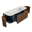 MONDIAZ KURVE-DLUX 130cm Meuble salle de bain avec module 25 G et D - couleur Walnut - 1 tiroir - 2 portes - vasque BIG SMALL centre - 1 trou de robinet - couleur Opalo SW1137634