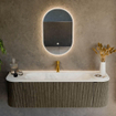 Mondiaz KURVE-DLUX Ensemble de meuble salle de bain - 150x46x40cm - 1 tiroir - 2 portes - lavabo en solid surface - milieu - 1 trou de robinet - Shadow SW1414063