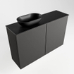 Mondiaz Fowy Meuble de toilette - 80x50x23cm - gris foncé mat - 1 trou de robinet - lavabo à gauche - 2 portes - solid surface - plan MDF - lavabo : noir SW761110