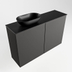Mondiaz Fowy Toiletmeubel - 80x50x23cm - dark grey mat - 1 kraangat - wasbak links - 2 deuren - solid surface - blad MDF - wasbak: zwart SW761110