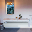 Mondiaz ALAN-DLUX Ensemble de meuble - 200cm - meuble Clay mat - 2 tiroirs - Lavabo Cloud Frappe suspendu - vasque Gauche - 0 trous de robinet SW804771