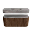 MONDIAZ THOR-DLUX 110cm badmeubel ronding links + rechts kleur Walnut met 1 lade en 2 deuren. Vrijhangende wastafel CLOUD Midden 1 kraangat kleur Oza. SW1462972