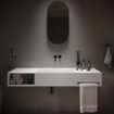 Ideavit Lavabo - 140x40x20cm - solid surface - angles intérieurs arrondis - porte-serviettes à droite - compartiment de rangement à gauche - cache-bonde carré - solid surface - blanc mat SW1220459