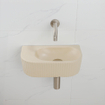 QeramiQ Fuente Ensemble de Lavabo - 40x21.5x12cm - strié - demi-rond - sans trou pour robinet - céramique - ensemble de robinet en acier inoxydable brossé - bouchon de vidange - siphon réduit - beige SW1233105