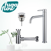 FugaFlow Eccelente Sobrado Slim Slim Kit mitigeur lavabo - robinet rehaussé - bonde clic clac - siphon design bas - Chrome brillant SW1124352