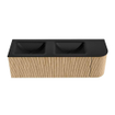 MONDIAZ KURVE 145cm Meuble salle de bain avec module 25 D - couleur Oak - 1 tiroir - 1 porte - vasque CLOUD double / gauche - 2 trous de robinet - Urban SW1138421