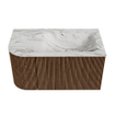 MONDIAZ KURVE-DLUX 85cm Meuble salle de bain avec module 25 G - couleur Walnut - 1 tiroir - 1 porte - vasque CLOUD droite - sans trou de robinet - couleur Glace SW1138007