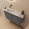 MONDIAZ TURE-DLUX Meuble toilette - 80cm - Dark Grey - EDEN - vasque Glace - position gauche - sans trou de robinet SW1103249