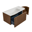 MONDIAZ KURVE-DLUX 95cm Meuble salle de bain avec module 25 D - couleur Walnut - 1 tiroir - 1 porte - vasque BIG SMALL gauche - sans trou de robinet - couleur Ostra SW1137797