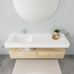 MONDIAZ ALAN 150cm - meuble bas - chêne vieilli - 2 tiroirs - lavabo suspendu - vasque à gauche - 1 trou de robinet - talc SW408493