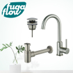 FugaFlow Eccelente Sobrado Kit robinet lavabo - robinet haut - bec rotatif - bonde clic clac - siphon design bas - Inox brossé PVD SW1124172