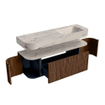 MONDIAZ THOR-DLUX 140cm meuble de salle de bains arrondi gauche + droite couleur Walnut avec 1 tiroir et 2 portes. Vasque suspendue CLOUD Droite 1 trou de robinet couleur Nata. SW1464486