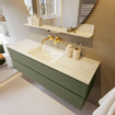 Mondiaz VICA-DLUX ensemble de meuble de salle de bain - 150cm - meuble sous-vasque armée - 2 tiroirs - lavabo encastré nuage milieu - sans trous de robinet - version haute de 60cm - opalo SW1086463