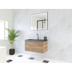 HR Matrix ensemble meuble de salle de bain 3d 80cm 1 tiroir sans poignée avec bandeau en coloris chêne français avec vasque djazz 1 trou robinet noir mat SW857044
