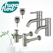 FugaFlow Eccelente Sobrado Kit robinet lavabo - pour double vasque - robinet bas - bonde clic clac - siphon design bas - Inox brossé PVD SW1124243