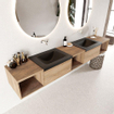 Mondiaz bukla ensemble de meubles de bain 240x45x34cm 0 robinetterie 2 lavabos surface solide urbaine sans poignée 2 tiroirs avec fermeture douce mélamine chêne lavé SW705048