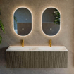 Mondiaz KURVE Ensemble de meubles de salle de bains - 140x46x40cm - 2 tiroirs - vasque solid surface - double - 2 trous de robinet - Shadow SW1414149