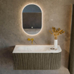 Mondiaz KURVE-DLUX Ensemble meuble de salle de bains - 105x46x40cm - 1 tiroir - 1 porte - lavabo solid surface - gauche - sans trou de robinet - Shadow SW1414037