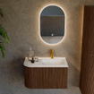MONDIAZ KURVE Meuble de salle de bains 75cm avec module 25 L couleur Walnut avec 1 tiroir et 1 porte. Lavabo GRUNNE à droite 1 trou de robinet Talc. SW1138229