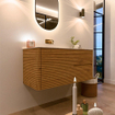 Mondiaz CIRO-DLUX Badkamermeubelset - 110x45x50cm - Solid surface wastafel Frappe - 1 wasbak Links - zonder kraangaten - 2 lades - Oak SW1530885