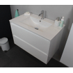 Basic Bella Meuble avec lavabo en porcelaine 1 trou de robinet 80x55x46cm avec armoire toilette à 2 portes gris Blanc brillant SW398158