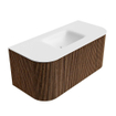 MONDIAZ KURVE 100cm Meuble salle de bain avec module 25 G et D - couleur Walnut - 1 tiroir - 2 portes - vasque GRUNNE centre - sans trous de robinet - Talc SW1138260