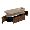 MONDIAZ THOR-DLUX 150cm meuble de salle de bains arrondi gauche + droite couleur Walnut avec 1 tiroir et 2 portes. Vasque suspendue CLOUD droite sans trou de robinet couleur Arena. SW1464722