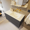 Mondiaz VICA-DLUX ensemble de meuble de salle de bain - 100cm - meuble sous-vasque gris foncé - 2 tiroirs - lavabo encastré cloud droite - sans trous de robinet - version haute de 60cm - opalo SW1087829