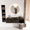 MONDIAZ BUKLA Meuble de salle de bains 140 cm avec module ouvert 40 à droite couleur Dark Brown avec 2 tiroirs. Lavabo CLOUD à droite 0 trou de robinet couleur Urban. SW1382061